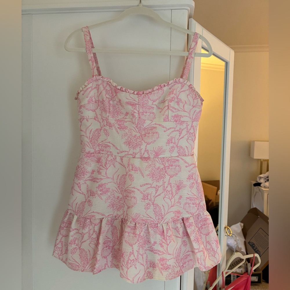 Amanda Uprichard Giacini Romper- Pink Toile Brocade